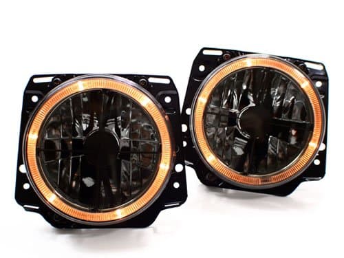 PROMOTORING For 85-92 VW GOLF MK2 E-CODE 7" ROUND ANGEL EYE CROSSHAIR HEADLIGHTS - CRYSTAL SMOKE