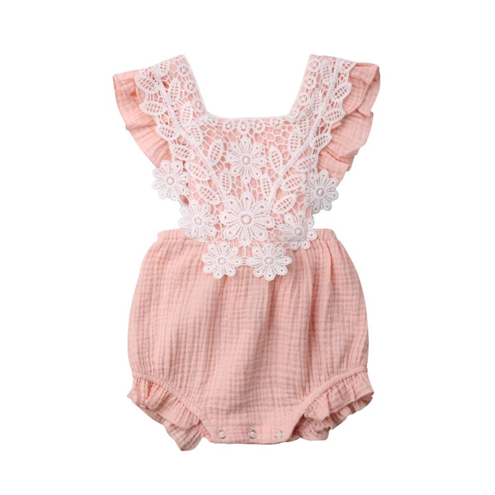 KMBANGICute Infant Newborn Baby Girl Lace Ruffle Romper Jumpsuit Bodysuit Summer Outfit Clothes