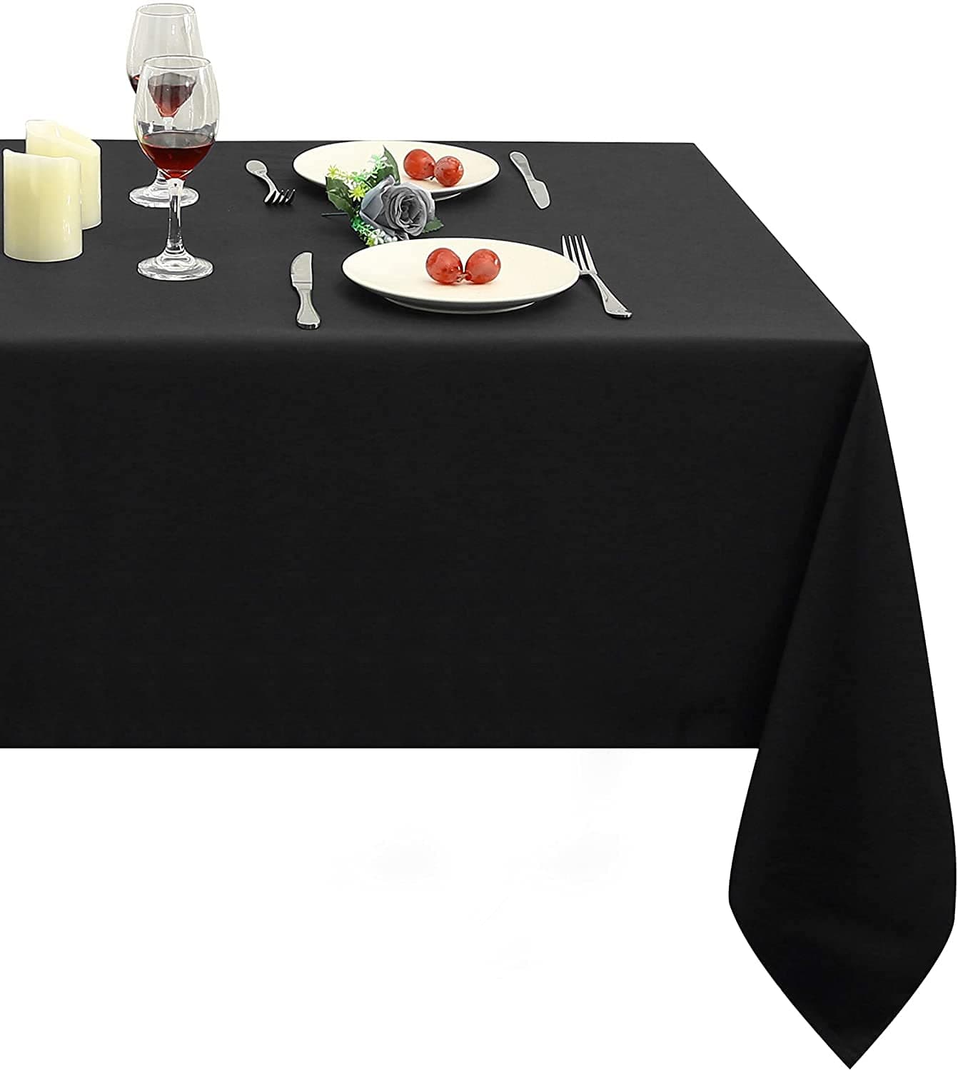 Obstal Rectangle Table Cloth, Oil-Proof Spill-Proof and Water Resistance Microfiber Tablecloth, Decorative Fabric Table Cover for Outdoor and Indoor Use (Black, 60 x 84 Inch)