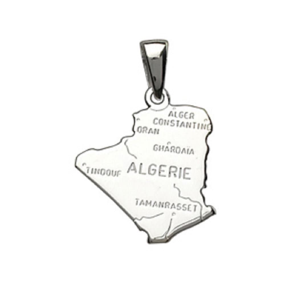 Helios Bijoux Country Map Algeria Pendant + Silver Chain 50 cm – solid 925 Sterling Silver Rhodium-Plated 2 – Brand New