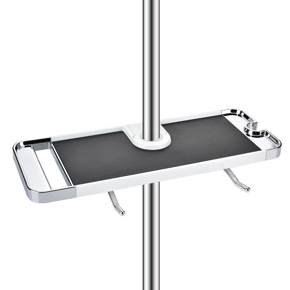 Lolypot Stainless Steel Bathroom Shelf Rack Shower Caddy Wall Mount Holder, no Drilling Shower Organiser for Shampoo Soap with 19-25mm Rail and Double Hook