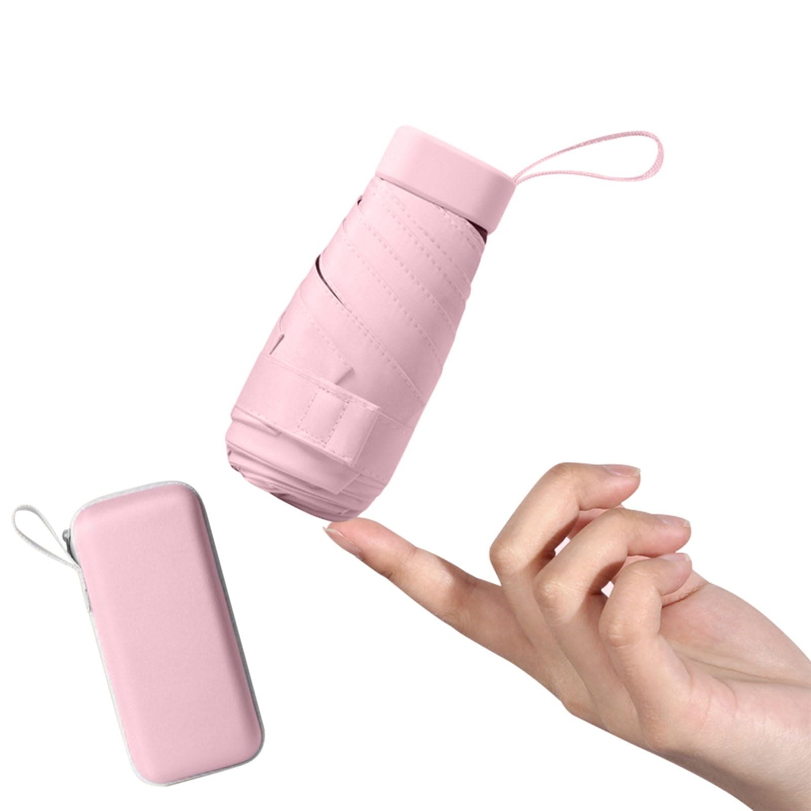 Mini Umbrella with UPF50+ Protection, Lightweight Compact Umbrella for Women and Kids, Portable UV Parasol with Storage Box, 6Ribbed Small Parachute for Women Handbag Size