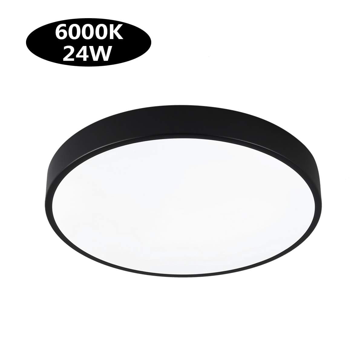 SAISHUO Round LED Flush Mount Ceiling Light, 15.7 Inch 24W 6000K(Cold White), Ultra-Thin Ceiling Lamp Fixture for Bedroom, Living Room, Hallway, Foyer, Black