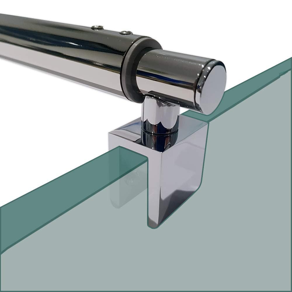 Shower Glass Support Bar | for Wetrooms or Shower Enclosures | Fits 6mm Glass | 700 to 1200mm Adjustable Telescopic Length | Stainless Steel Chrome Rounded Shape | BAR001