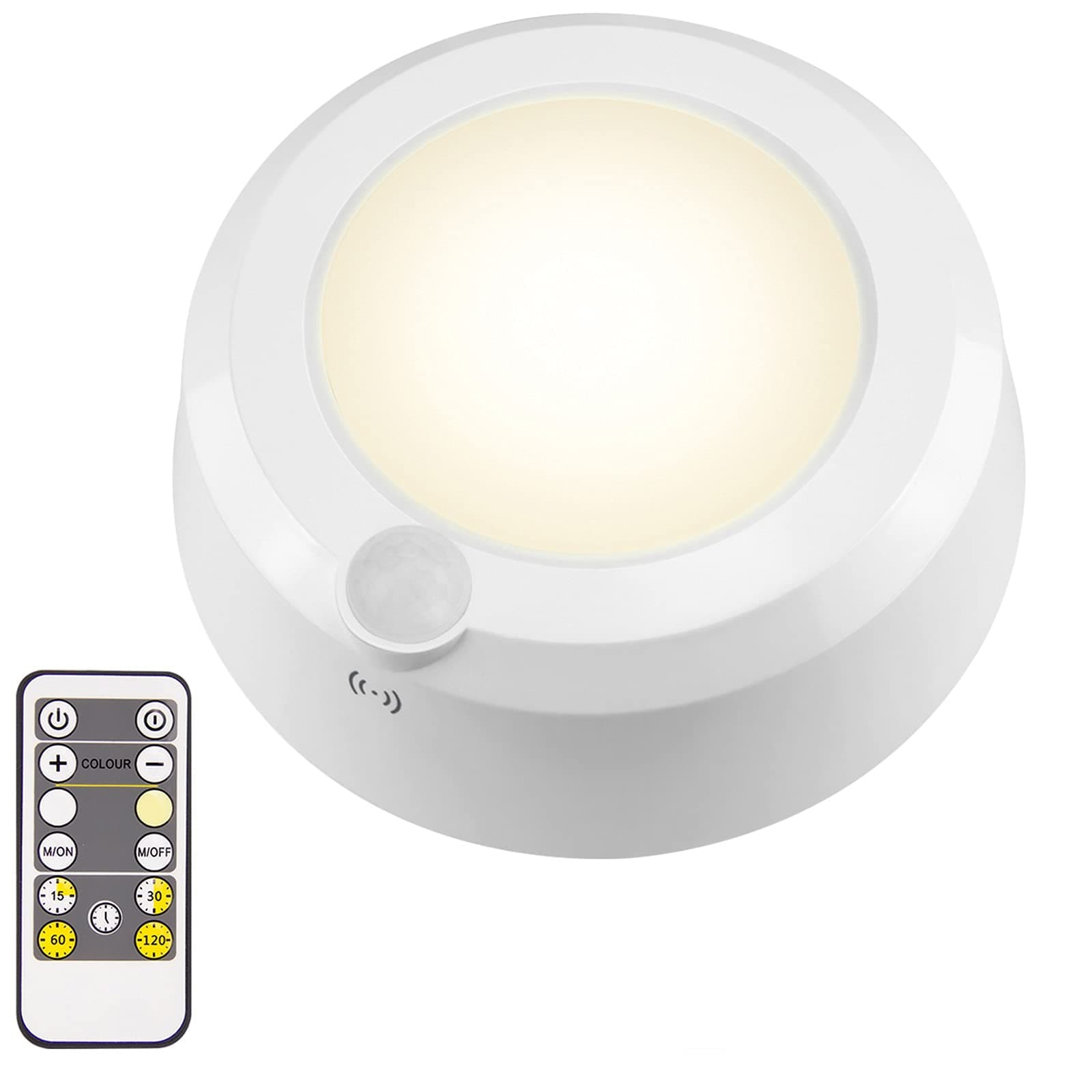 LUXSWAYWireless Ceiling Light for Shower, Battery Operated Overhead Shower Light with Motion, 80ft RF Remote Controller, Cool/Warm White Battery Ceiling Light for Indoor Timer Off - 300Lumen