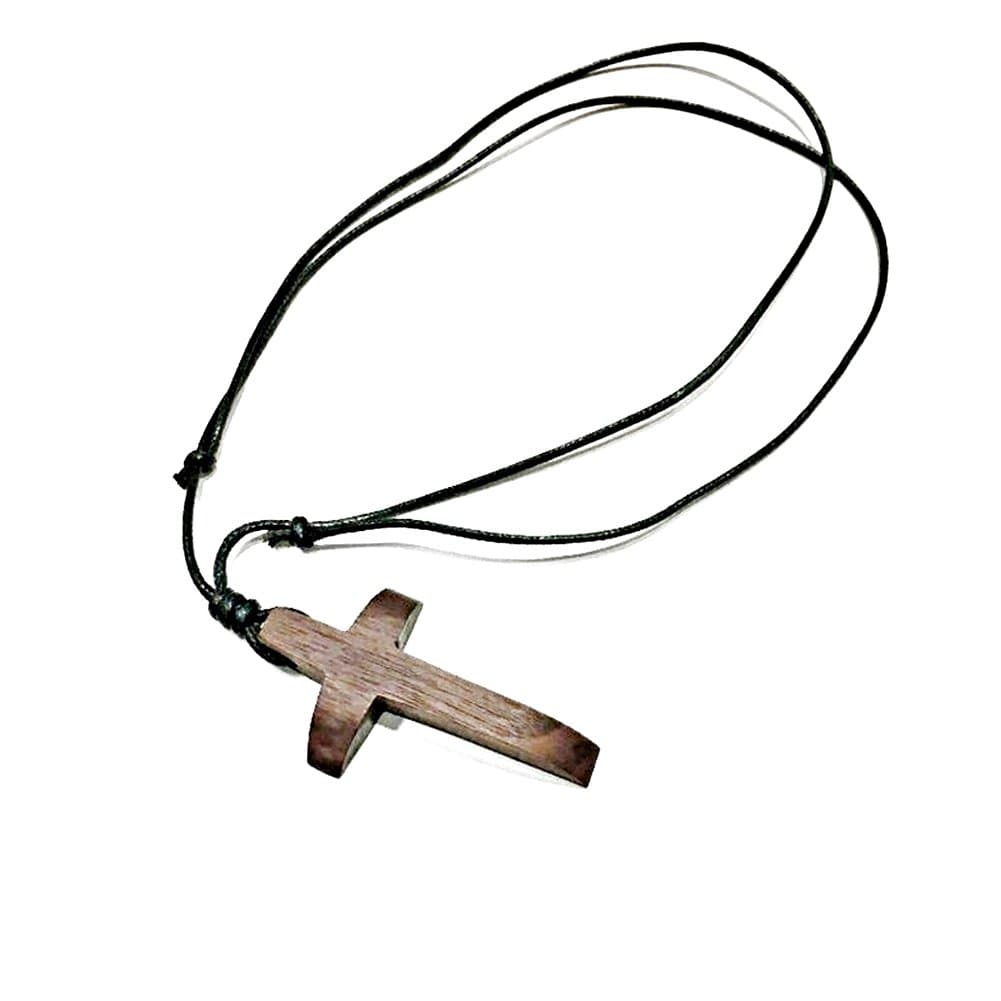 Sanbina Handmade Walnut Wood Cross & Adjustable Necklace, Small Wooden Cross Crafts, Christian Gift