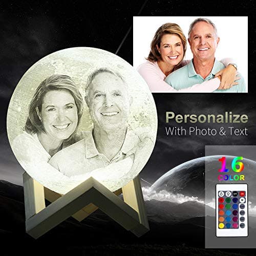 Customizable Moon Lamp with Your Own Picture & Text, 16 Colors 3D Printed Customized Moon Light with Stand and Touch Remote Control for Changing Color and Brightness