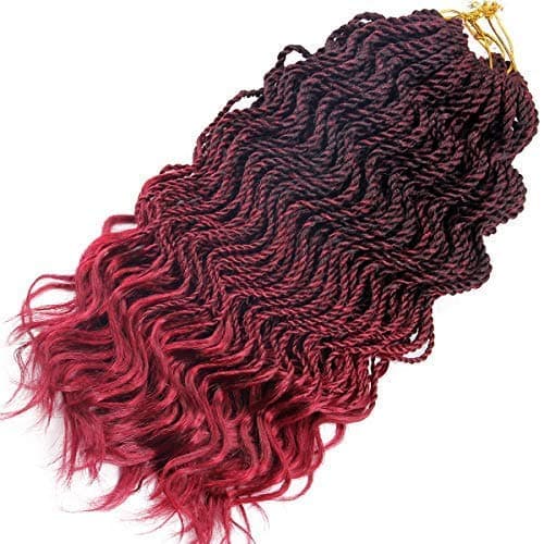 Wavy Senegalese Twist Crochet Braids 6packs/lot 14Inch 35Strands/Pack Synthetic Crochet Hair Curly Twist Braiding Hair (14 Inch, T1B/Burgundy#)