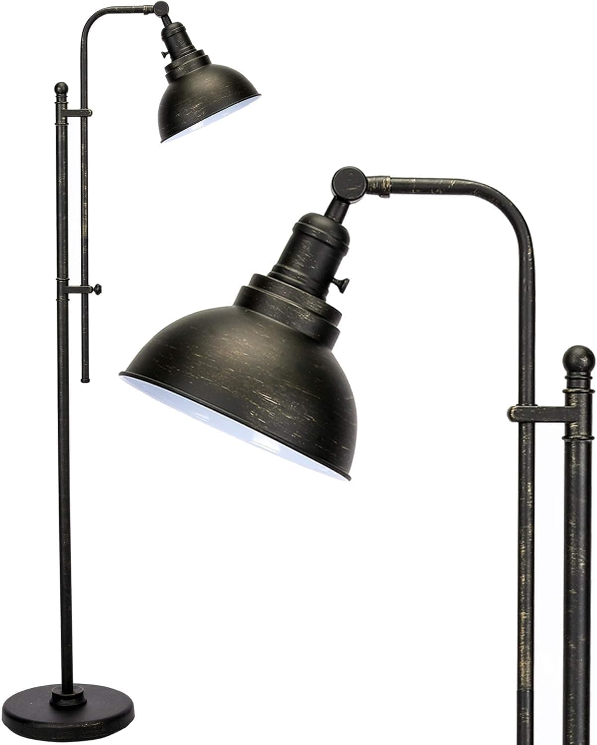 - Floor Lamp for Living Room, 65" Tall Industrial Floor Lamp, Adjustable Height & Head Vintage Metal Standing Reading Pole Lamp for Bedroom, Office, Farmhouse