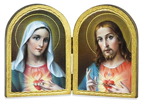 Sacred Hearts of Jesus and Mary Standing Diptych - Made in Italy