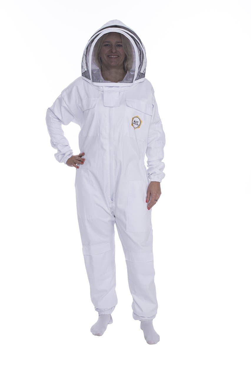 Muzi Professional Beekeeping Suit with Fancy Veil Coverall Poly cotton Fabric White Color Sting Proof Unisex Design (X-Large)