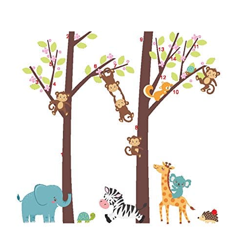 Wland 3 feet x 3 feet Jungle Wild Elephant Monkeys Zebra Giraffe Trees Zoo Animal Removable Vinyl Wall Decals Stickers for Children Room Nursery