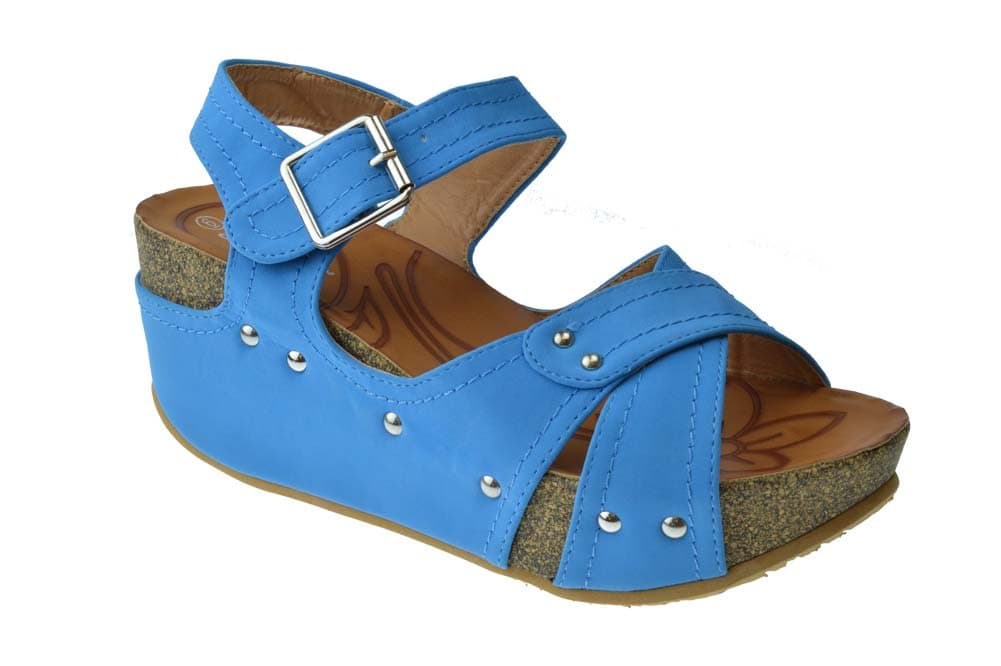 Freya 23 Womens Comfort Strappy Wedge Sandals Blue