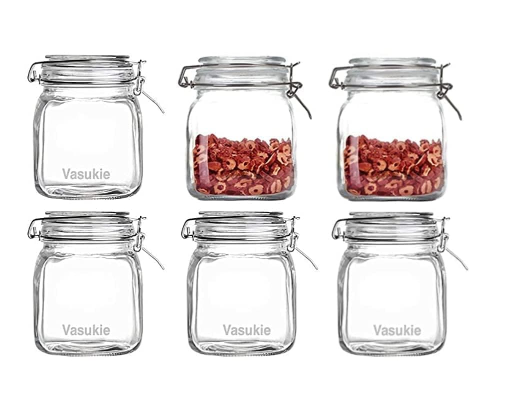 Glass Jars with Airtight Lids Wide Mouth Storage Canister Jars Kitchen Storage Buckle Lid Canning Jar Dry Food Storage Pasta Spice Beans Flour (PACK OF 6)