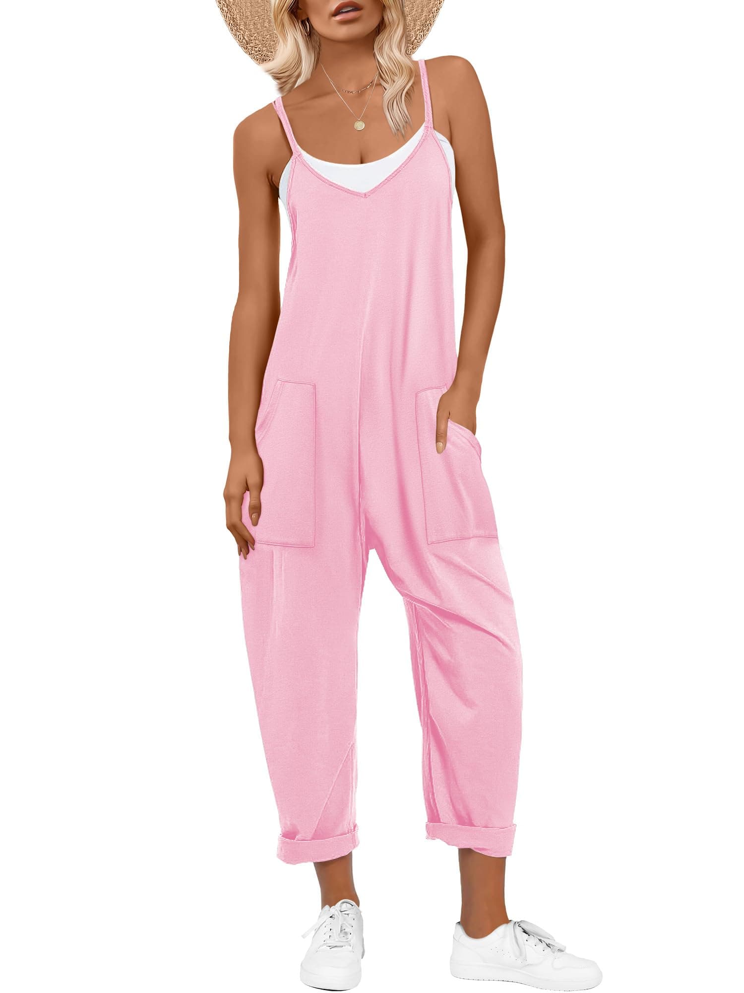 ANRABESS Women's Casual Loose Sleeveless Jumpsuits Adjustbale Spaghetti Strap V Neck Harem Long Pants Overalls with Pockets