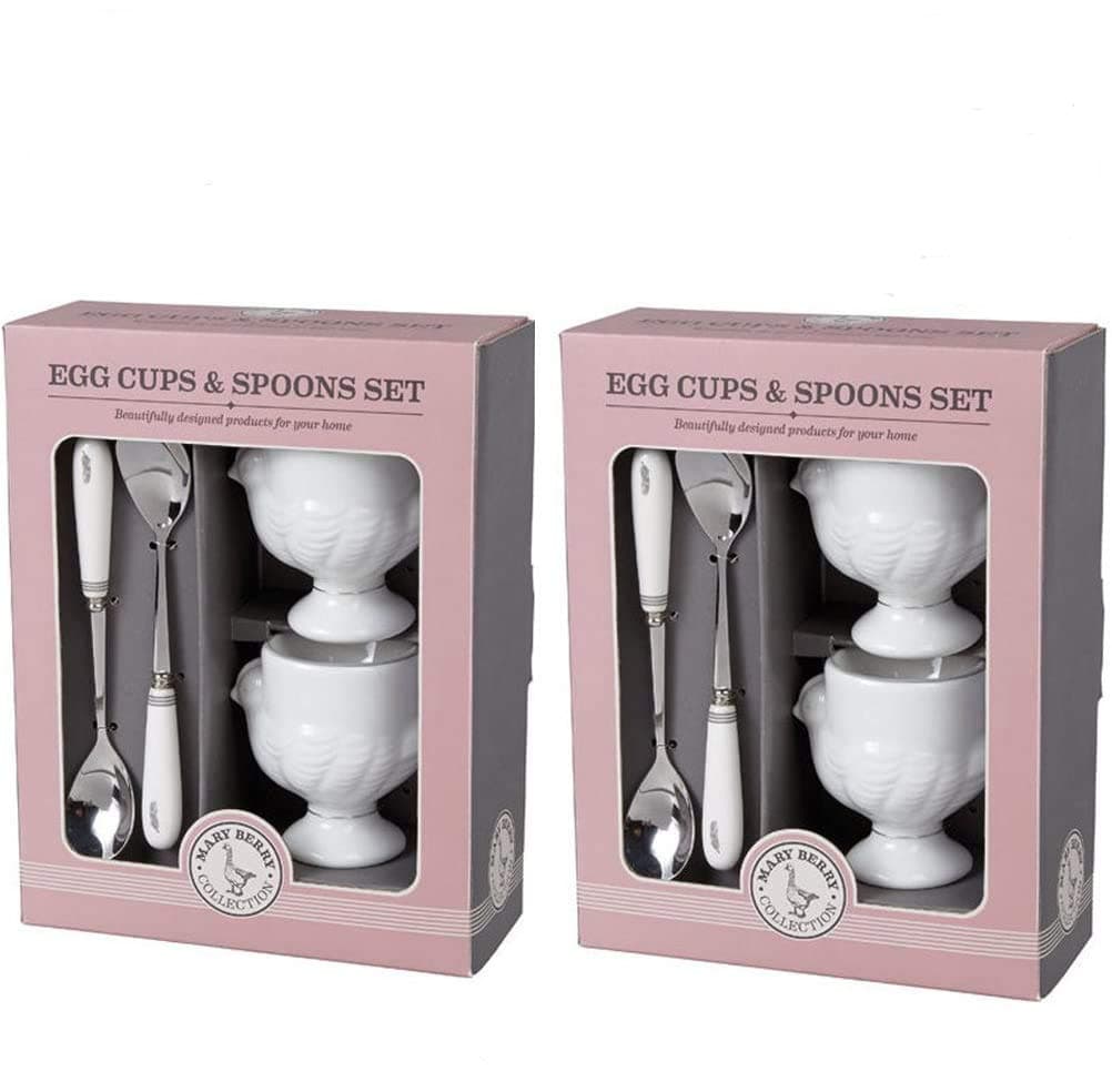 Mary Berry 2 Boxed Sets of Chicken Egg Cups & Spoons Bone China Egg Cups & Spoon Handles British Bake Off
