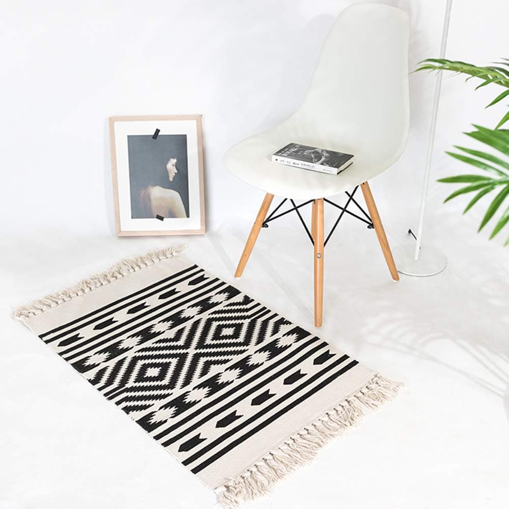 Cotton Printed Rug, Seavish Decorative Nordic Geometric Hand Woven Rag Rug Entryway Thin Throw Rug 20''W x 31''L for Living Room Laundry Room Dorm