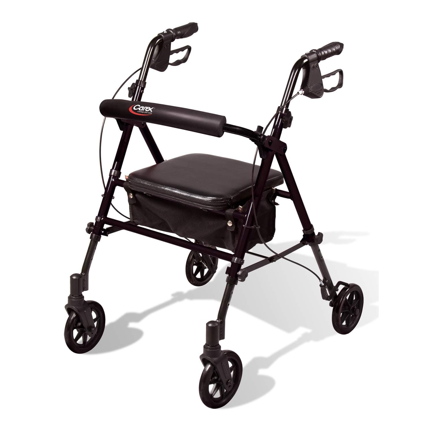 Carex Step 'N Rest Aluminum Rollator Walker with Seat, Black - Rolling Walker for Seniors with Back Support, 6 Inch Wheels, 250lbs Support, Lightweight Folding Walker