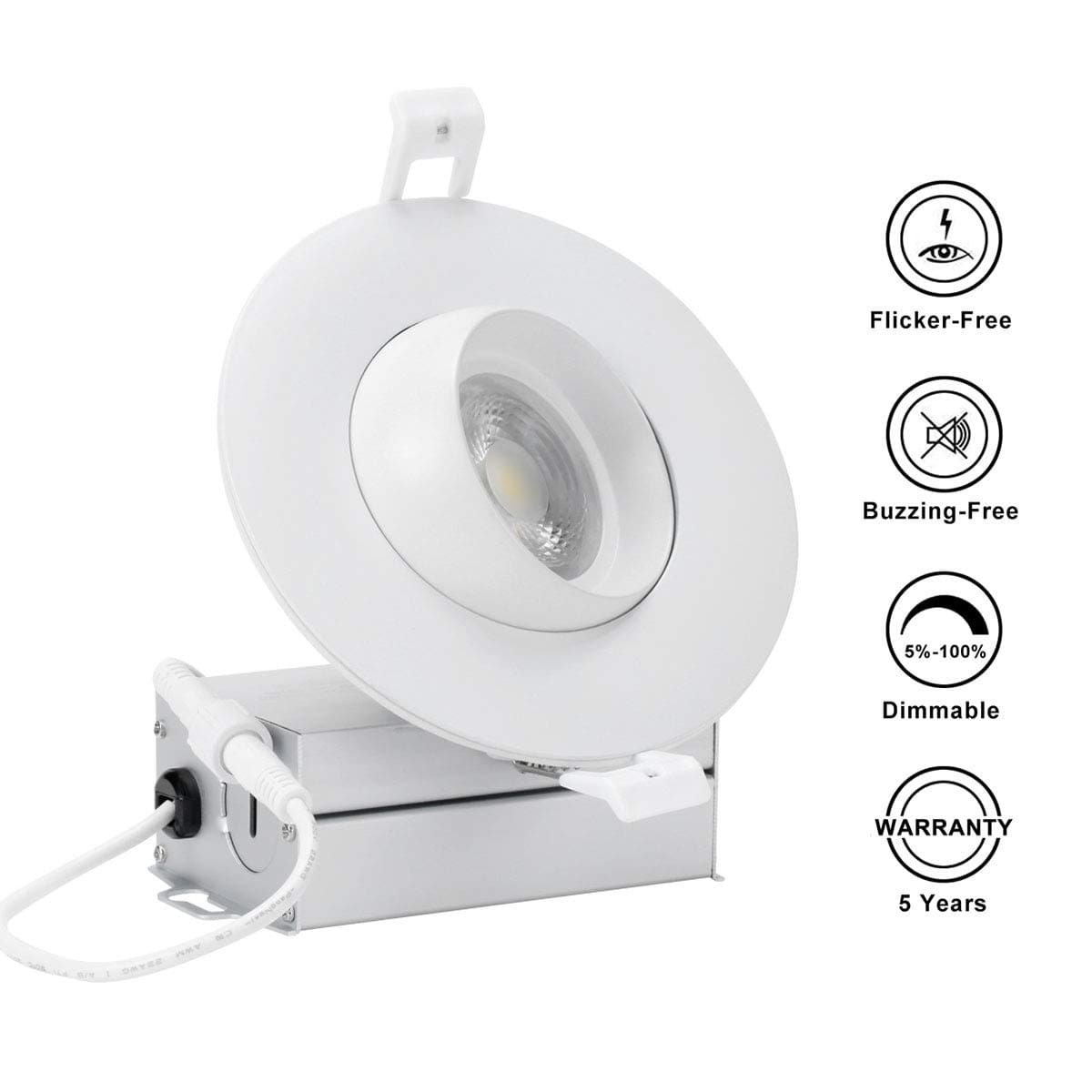 12W 4" Gimbal Recessed Ceiling Light Eyeball Trim with Junction Box, Dimmable Can-Killer Airtight Downlight 1000lm 100W Equivalent ETL-Listed, 3000K Warm White (1Pack)