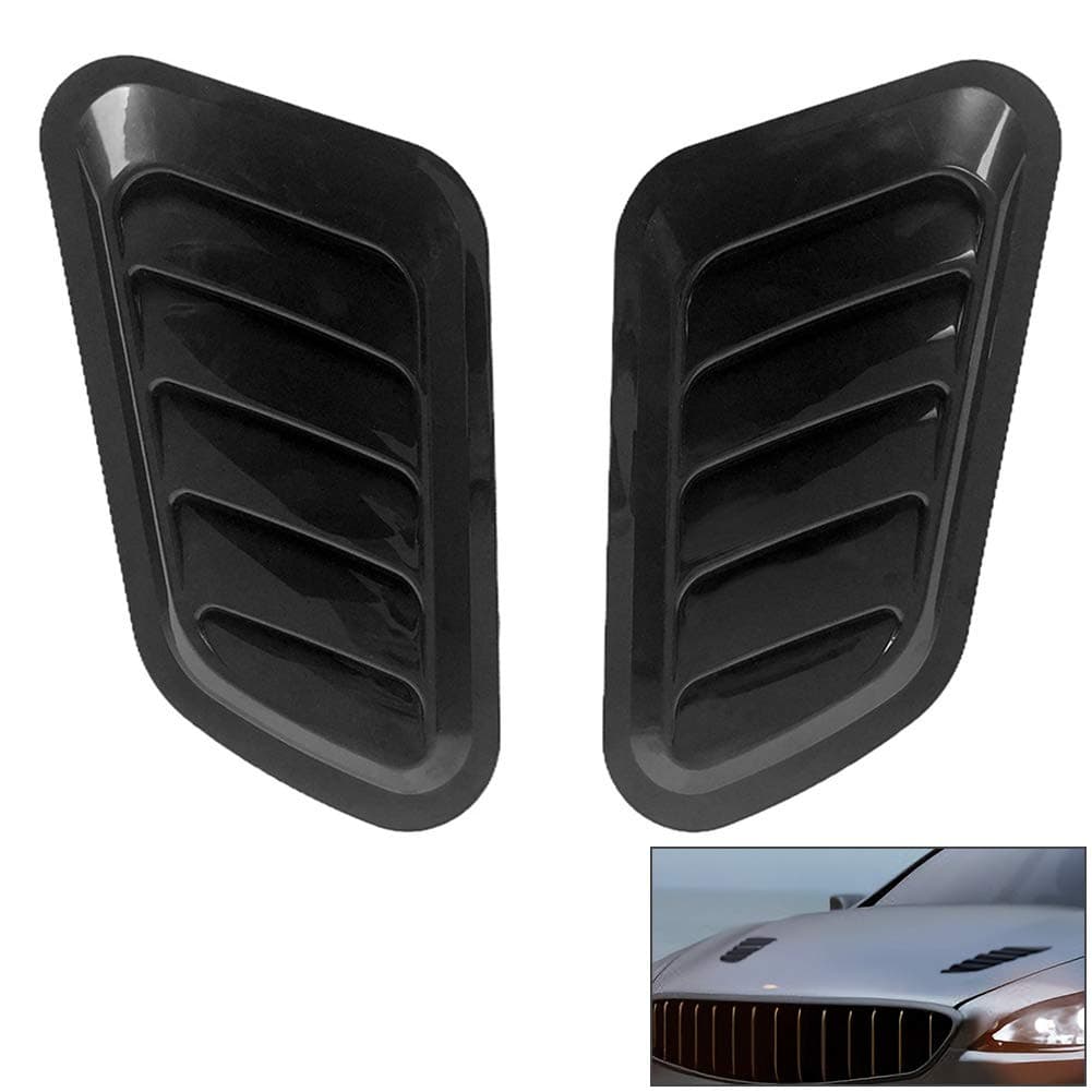 QWORK® Auto Car Decorative Air Flow Intake Scoop Bonnet Turbo Side Vent Hood Air Vent Trim Cover, Black, 2 Pcs