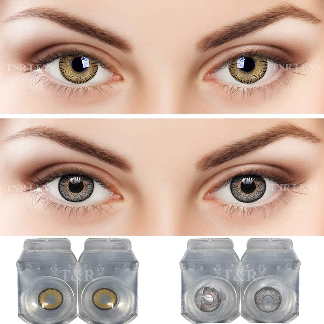 Monthly Colored Lenses with Zero Power (Hazel and Dark Grey, 2 pairs) + Multi Plus Solution, 30ml With Lens Storage Box