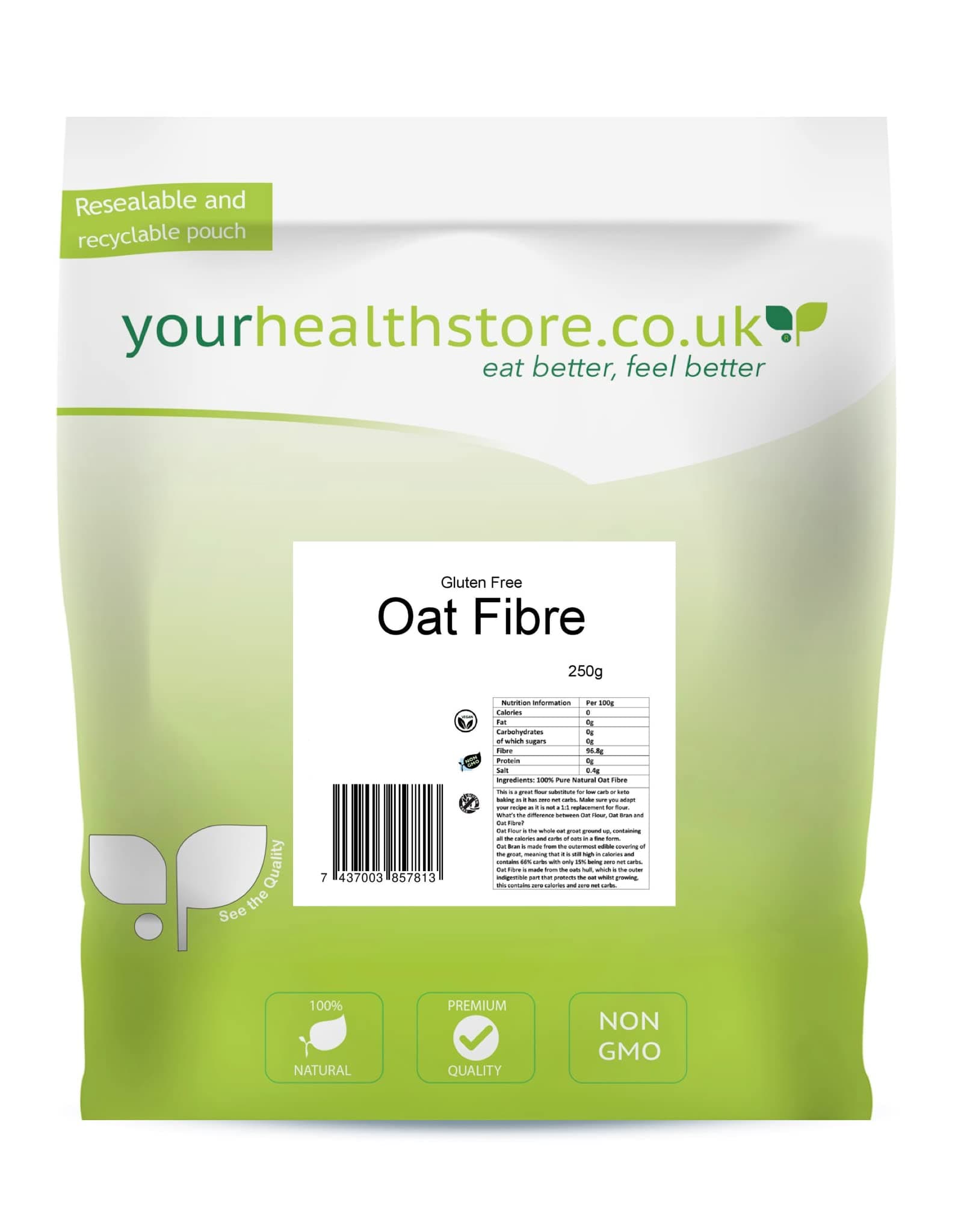 Premium Oat Fibre 250g, Extra Light and Fluffy, Great for Keto King Bread, Vegan, Produced in The EU, (Recyclable Pouch)