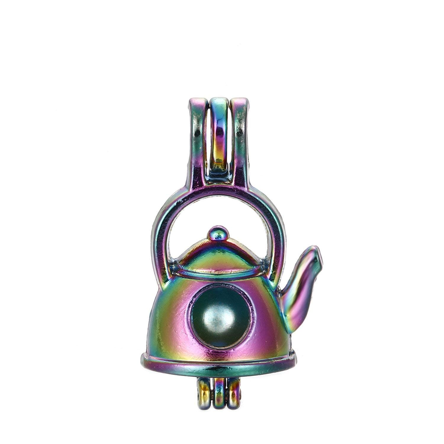 10pcs Colored Teapot Pearl Beads Cage Locket Pendant-Add Your Own Pearls, Stones, Crystals, Rock to Cage, Add Perfume or Essential Oil to Create a Scent Diffusing Locket Pendant Charms (Teapot)