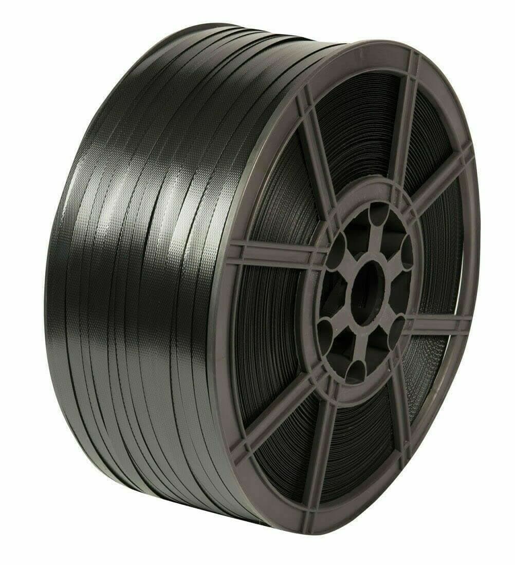 Trojan 1500M Long Heavy Duty Strapping Roll 12mm Wide Black Pastic Hand Pallet Banding 310kg Brake Strain x1 Roll