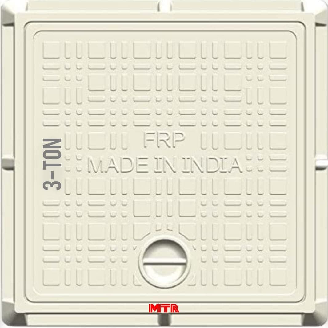 MTR (somex) Fiber Reinforced Polymer (FRP) 3 Tons Capacity Manhole Cover | Chamber Cover | Sump Cover Color Marble White (18 x 18 x 1 Inch, Square Marble White)