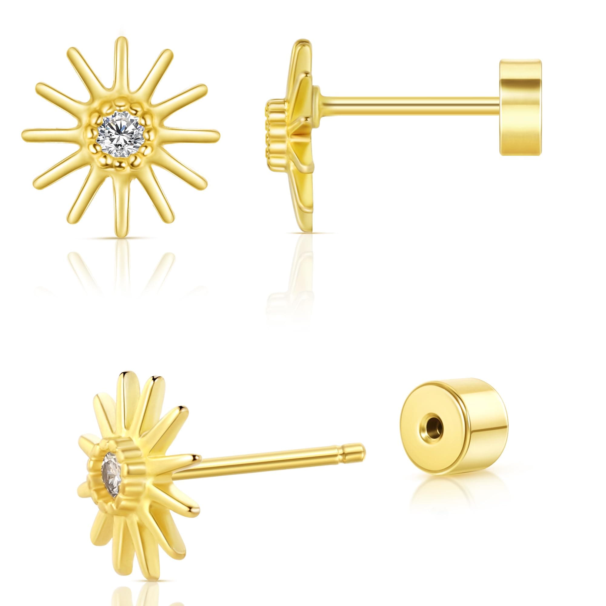 Sweetkiki Flat Back Earrings, Star Bow Evil Eye Stud Earrings in 14K Gold Plated Hypoallergenic | Cartilage Earring | Tragus Helix Piercing Jewelry | Threadless Push in Flatback Nap Earrings for Women