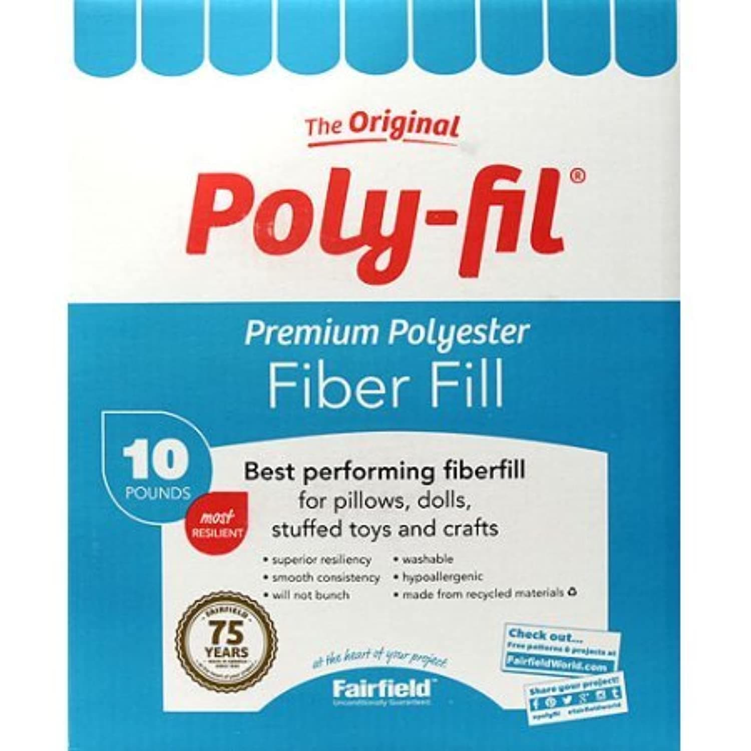 Fairfield 10-Pound Poly-Fil Premium Polyester Fiber, White | Smooth Consistency (10-Pound) (1)