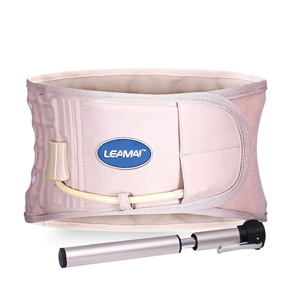 LEAMAI Decompression Back Belt Back Brace Back Pain Lower Lumbar Support Size S,L,XL(25"-55")Four Colors for Men&Women.XL Y01(36"-55")Beige
