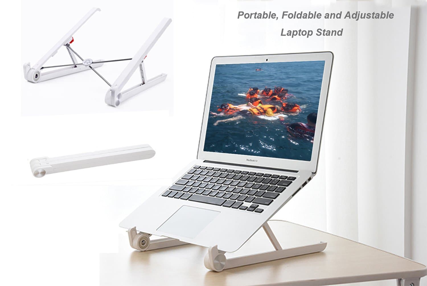 Portable Laptop Stand Foldable and Adjustable Notebook Holder, Eye-Level Ergonomic Steady Light Weight Ventilated Minimalist Travel Desktop Stand for MacBook PC iPad