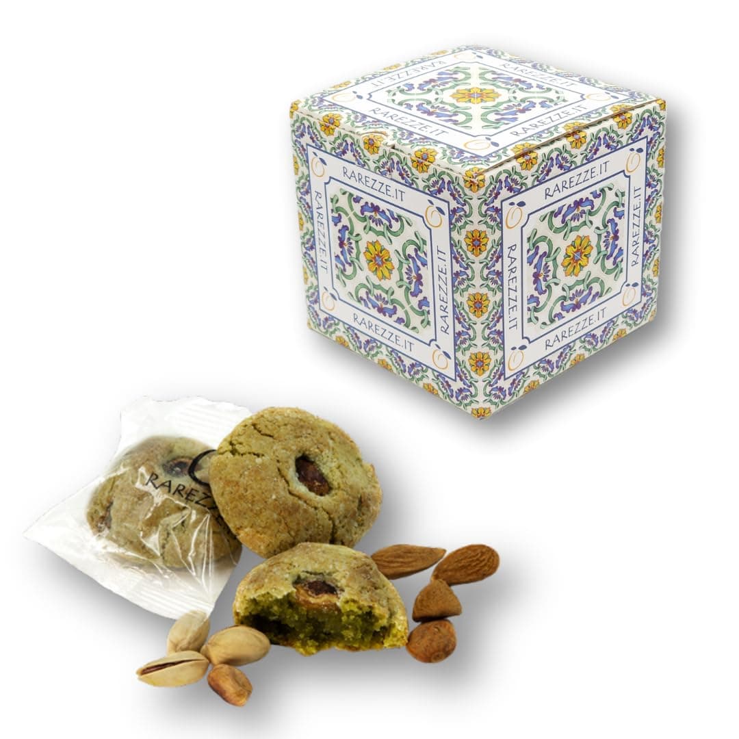 Sicilian Almond Paste Cookies with Pistachio, in Saving Package kg.1. RAREZZE: Typical Sicilian Products, Cannoli, Almond Paste, cassate, from Sicilian Artisanal Pastry.