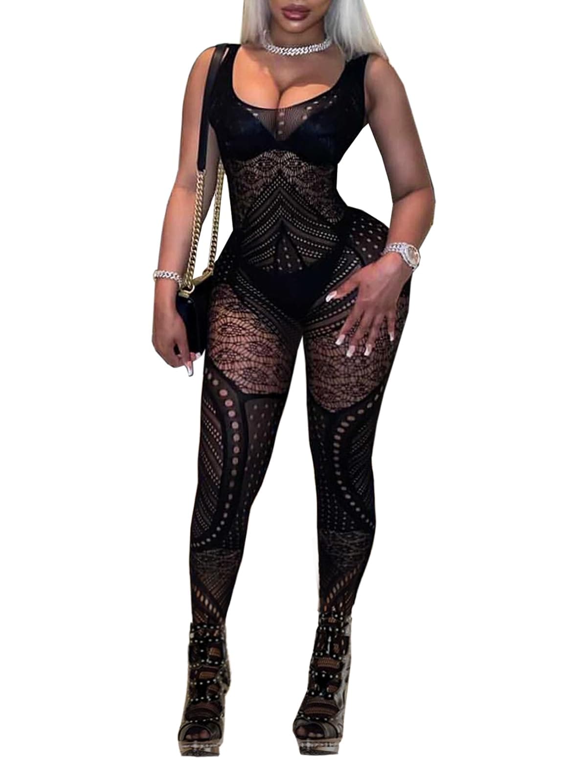 Buitifo Womens Fishnet Bodystocking Plus Size Crotchless Bodysuit Sexy Tights Soft Nightwear Lingerie for Women