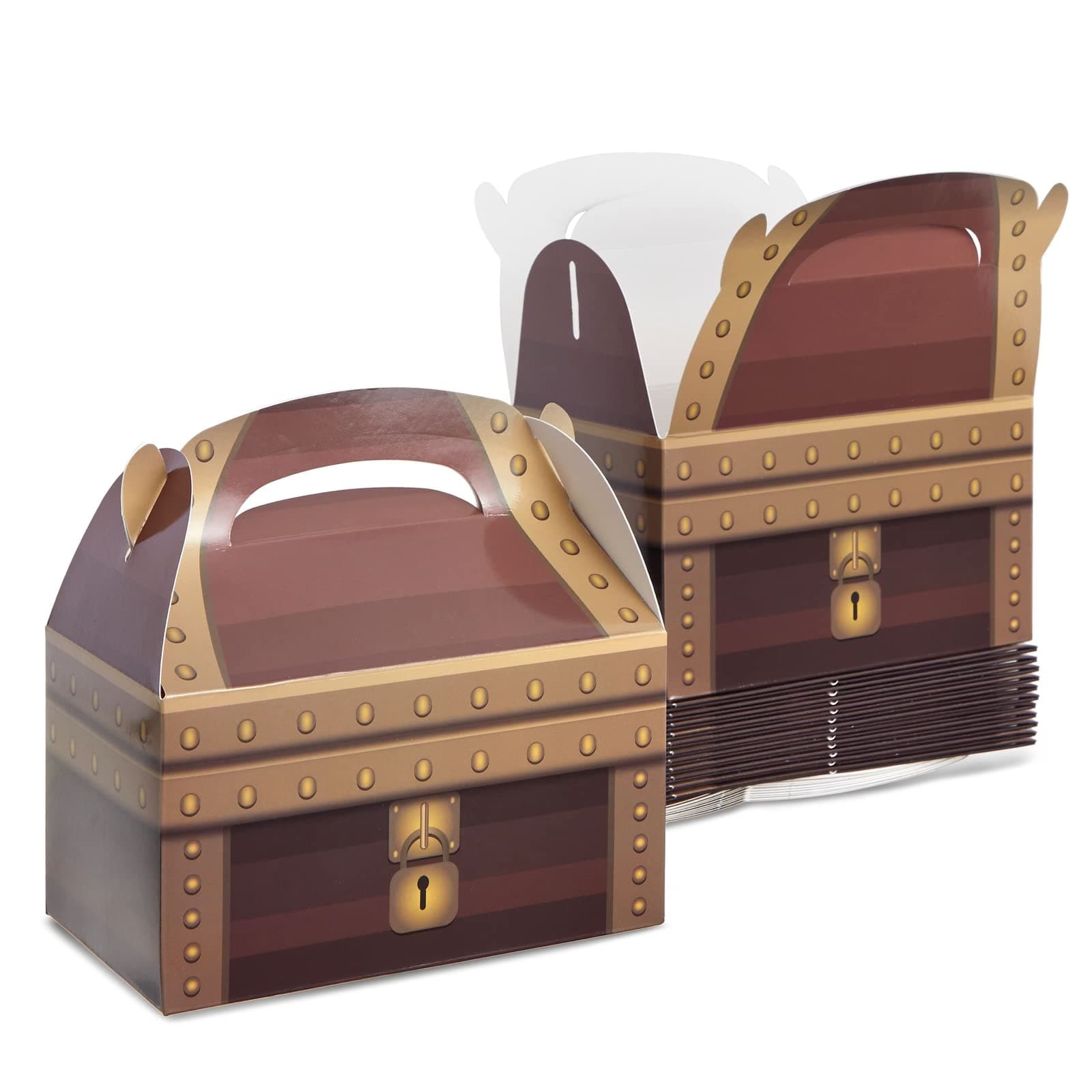 24 Pack Paper Party Favor Boxes, Pirate Theme Treasure Chest Design Goodie Boxes 16cm x 9cm x 10cm