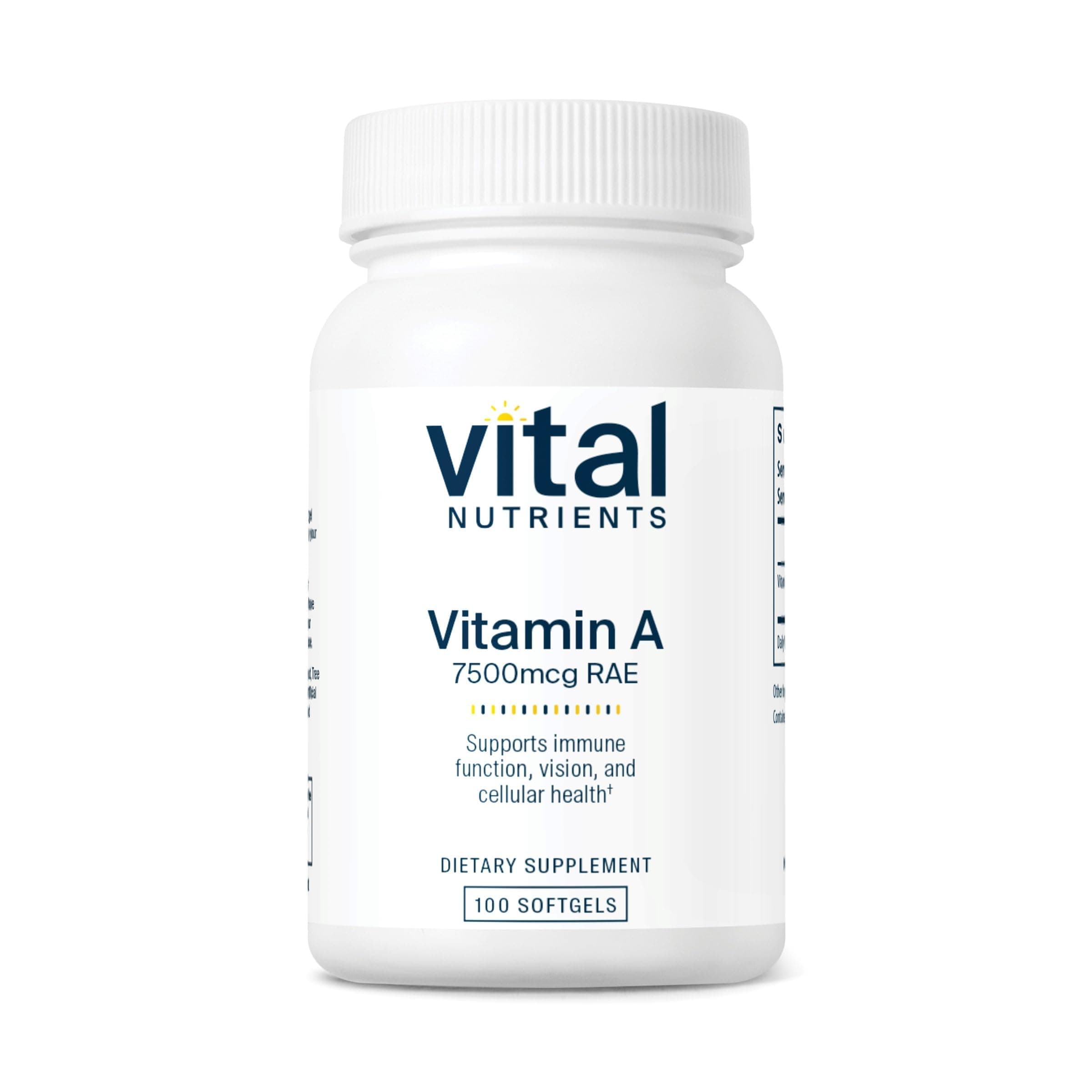 Vital Nutrients Vitamin A 7500mcg RAE - Vitamin A Supplement for Immune Function, Vision, Skin, and Cellular Health - Gluten, Dairy, Soy Free - Non-GMO - 100 Capsules