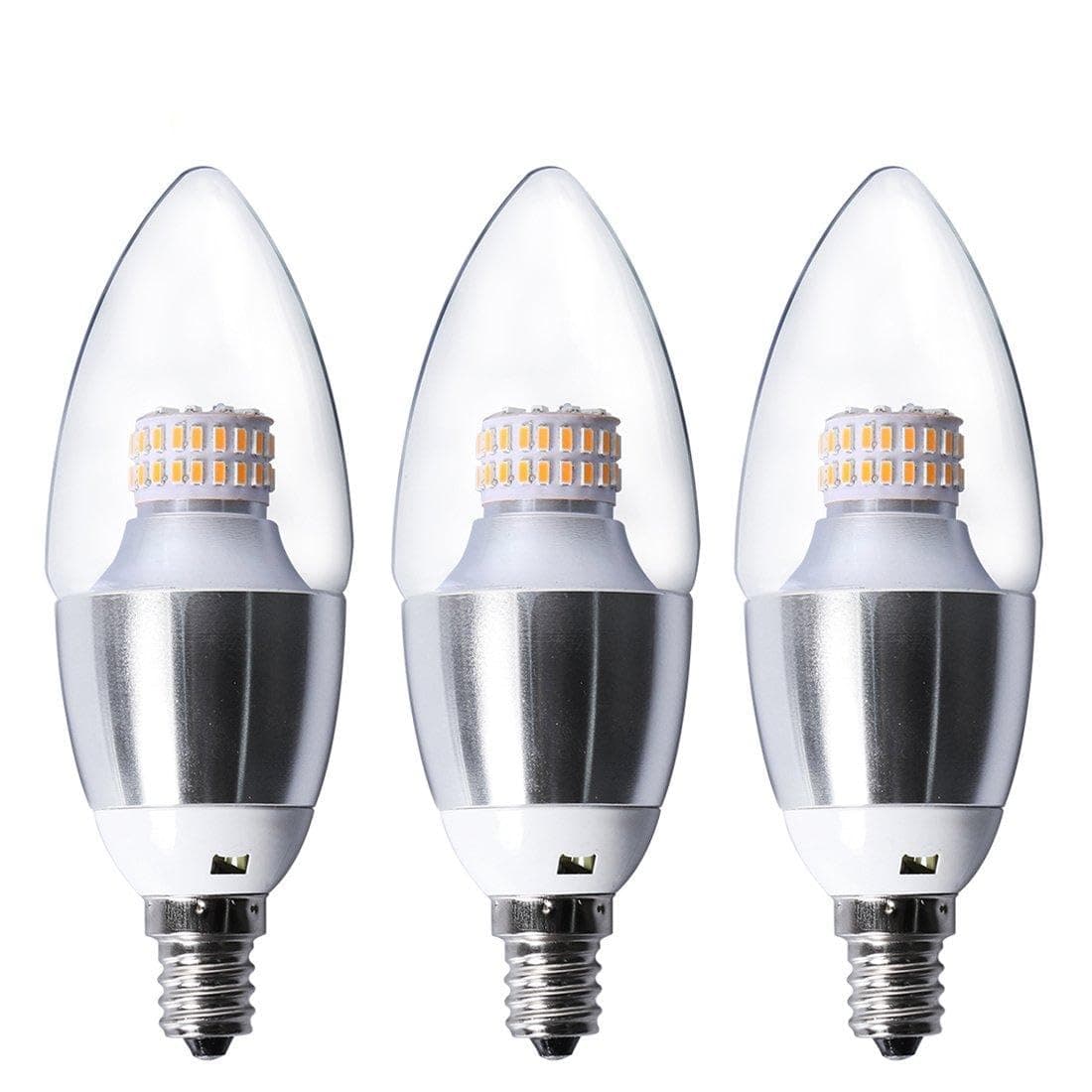 Pack of 3 E12 Base LED Candelabra Bulb,6-Watt Dimmable Warm White 2700-3000K LED Chandelier Bulb, Torpedo Shape LED Bulb (3, Warm White)