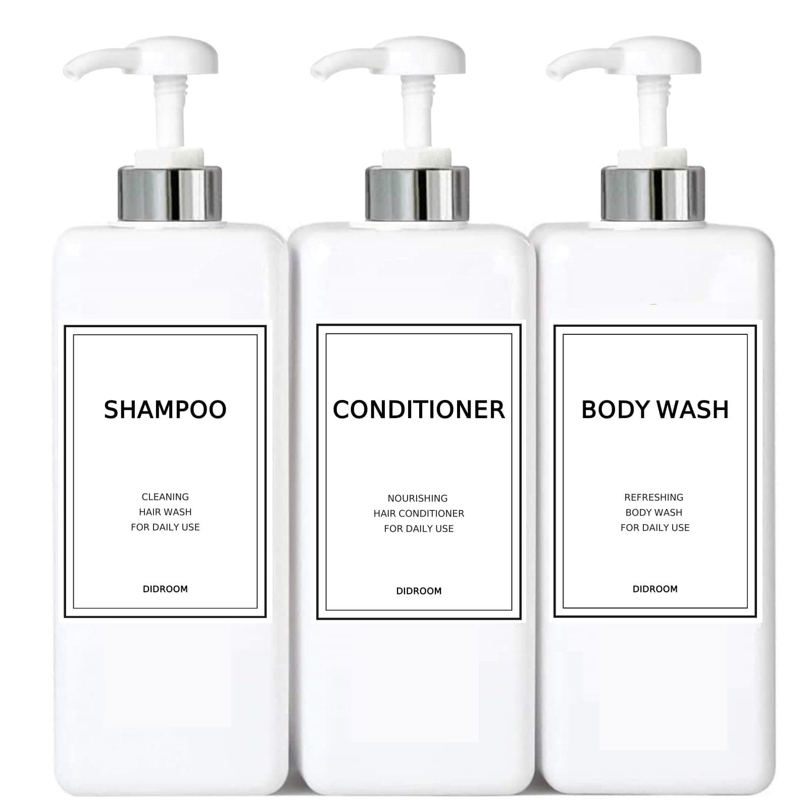 Modern Sliver Shampoo and Conditioner Dispenser (21 oz, Pack of 3)