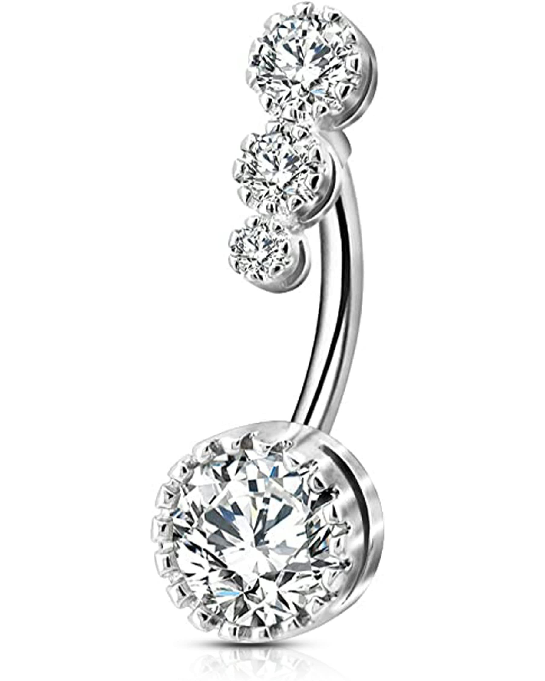 316L Surgical Steel Belly Button Rings, Clear CZ Navel Rings, Belly Piercing Jewelry