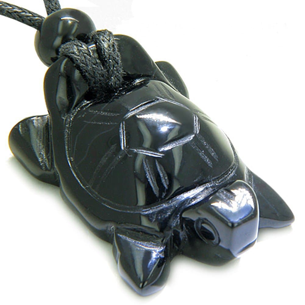 BestAmulets Amulet Lucky Charm Turtle Black Agate Spiritual Protection Powers Pendant Necklace