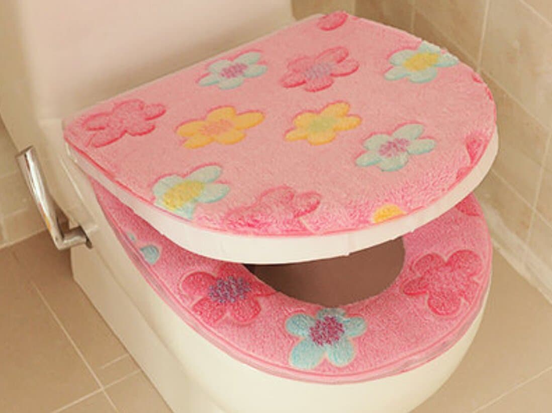 Speaking Life Dress up Your Bathroom Plush Thicken Warm Toilet Seat Cover Pads & Cute Commode Seat Cushion Set with Zipper (2, pink)