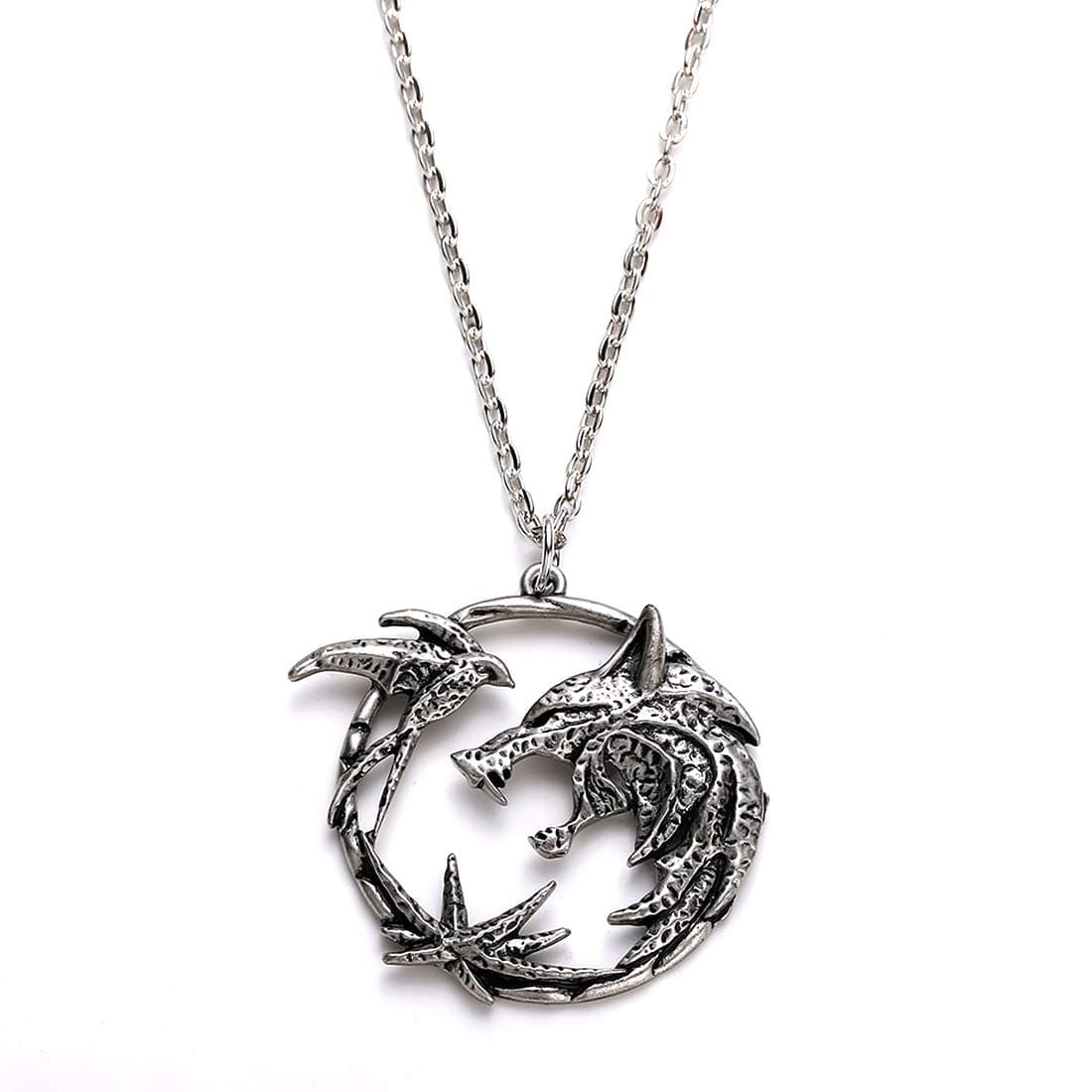 Wild Hunt Wolf Obsidian Star Swallow Witcher Cosplay Round Medallion Women Men Punk Jewelry Pendant Necklace Chain