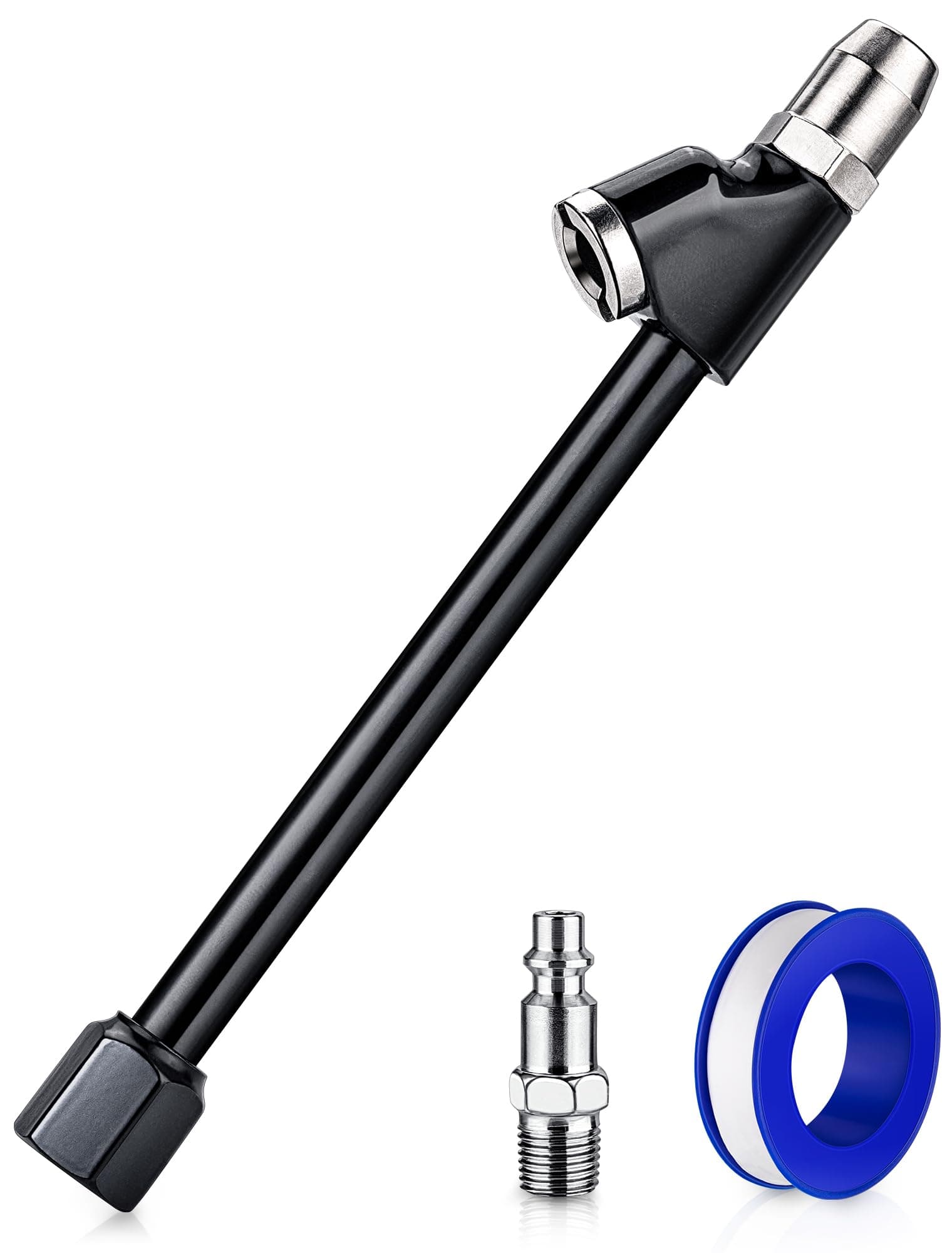 Air Chuck Set, 1/4" FNPT Extended Reach Dual Head Air Chuck w/Quick Plug, 2-Way Connect Tire Air Chuck for Tire Inflator Gauge/Air Compressor, Tire Chuck for Truck, Bicycle, Motorbike, Car