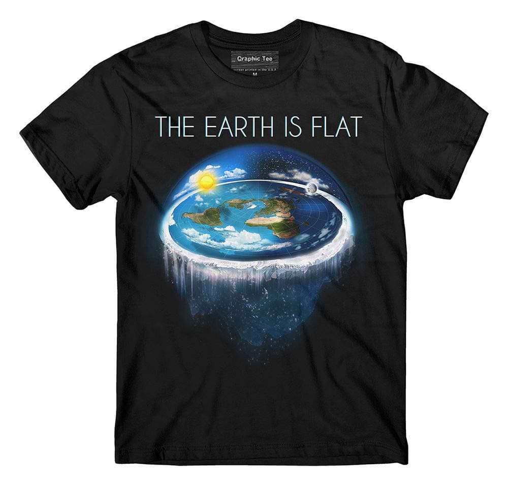 Flat Earth Tshirt,Earth is Flat,Firmament, Sheol, NASA Conspiracy, New World FE1 Black
