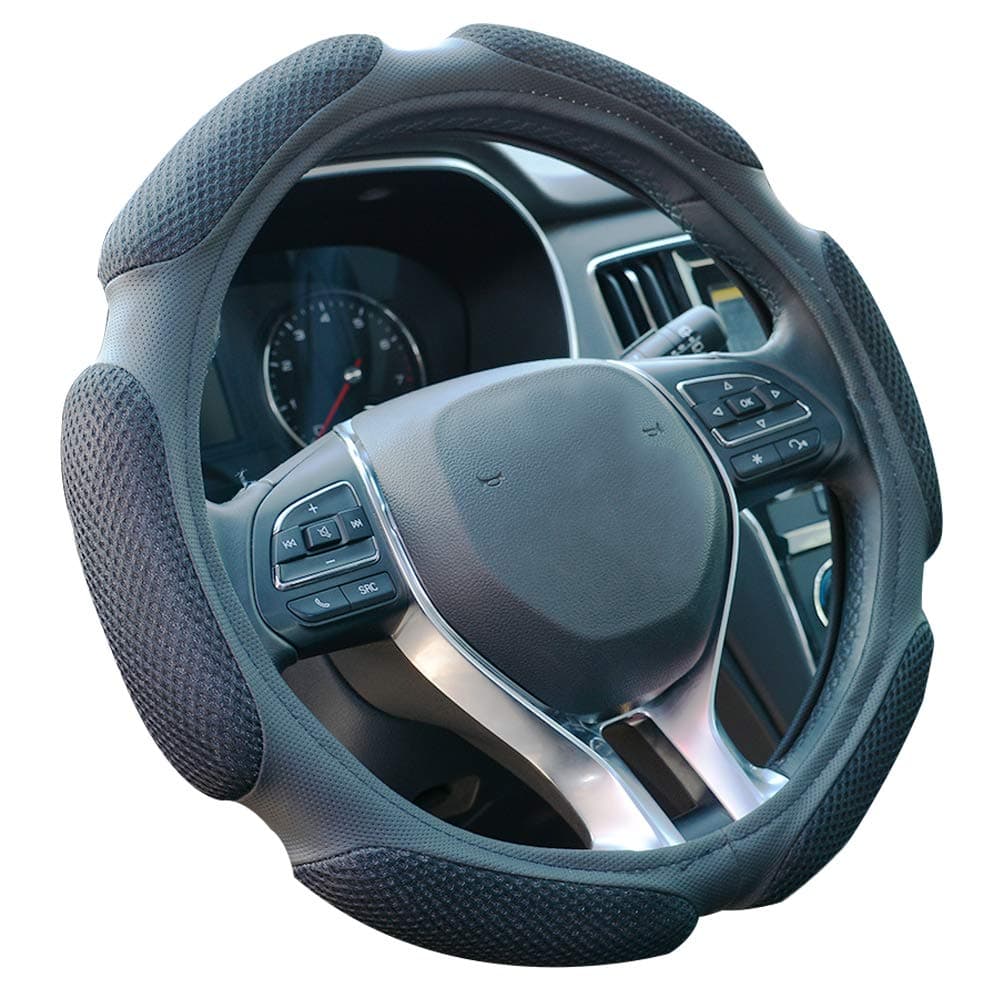 Auto Steering Wheel Cover Hand Pad Cushion Slip-on Universal Fit 15'' / 38 cm (Black)