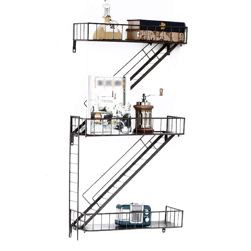 HJIA Floating Shelves LOFT Retro Wrought Iron Staircase Shelf Wall Hanging Storage Rack Creative Background Wall Decoration Frame (5318100cm).