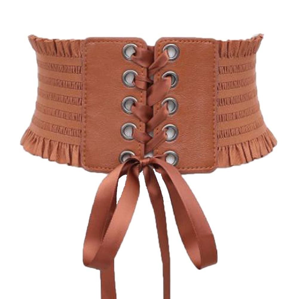 XiaodriceeebeBetterstore Women's Wide Elastic Lace-up Adjustable Leather Cinch Corset Waistband (Camel, Free Size)