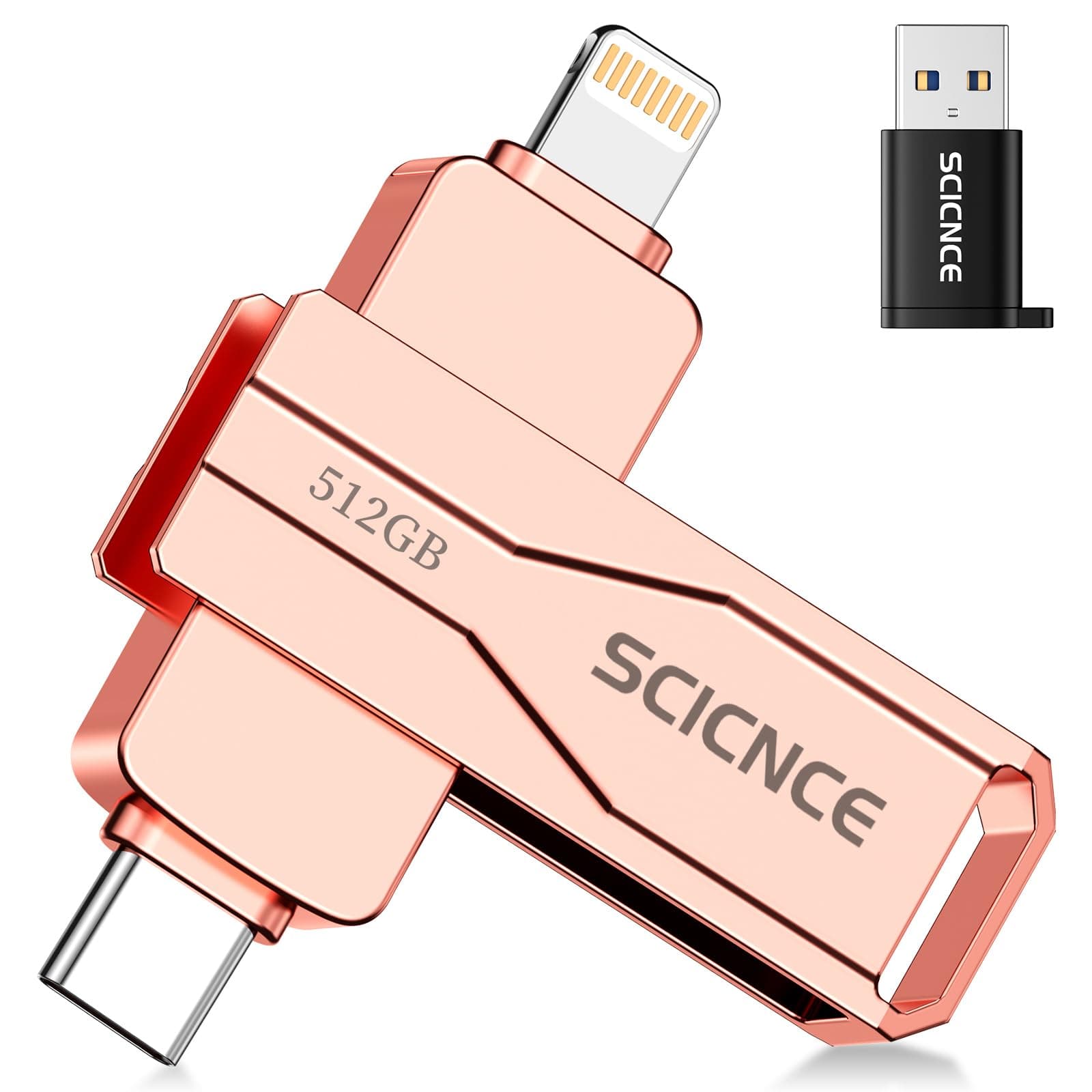 SCICNCE 512GB Flash Drive Intended for iPhone iPad, Memory Stick Storage for Photos and Videos Backup, Compatible with iPhone iPad Android PC, Plug and Play, No Application Required (Rose Gold)