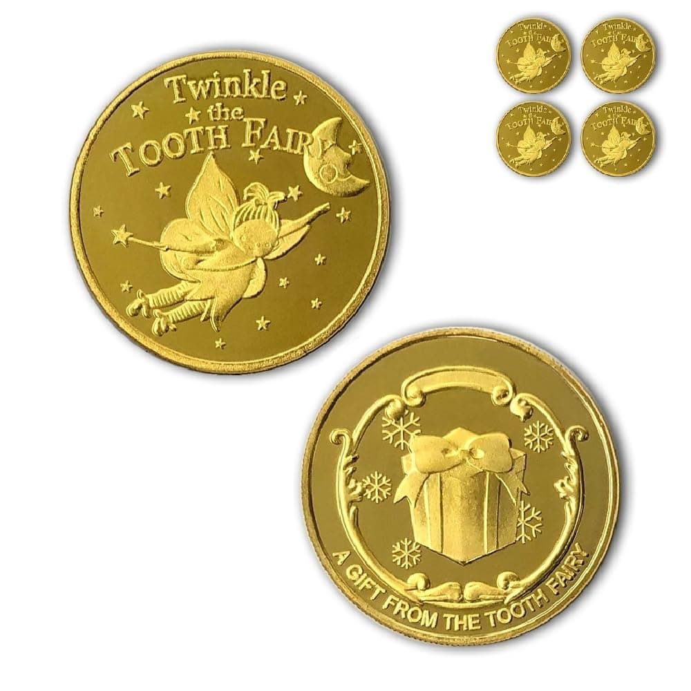 NLR FUN Tooth Fairy Coins [4 pcs] Tooth Fairy Golden Coins Experience for The Lost Tooth Kids